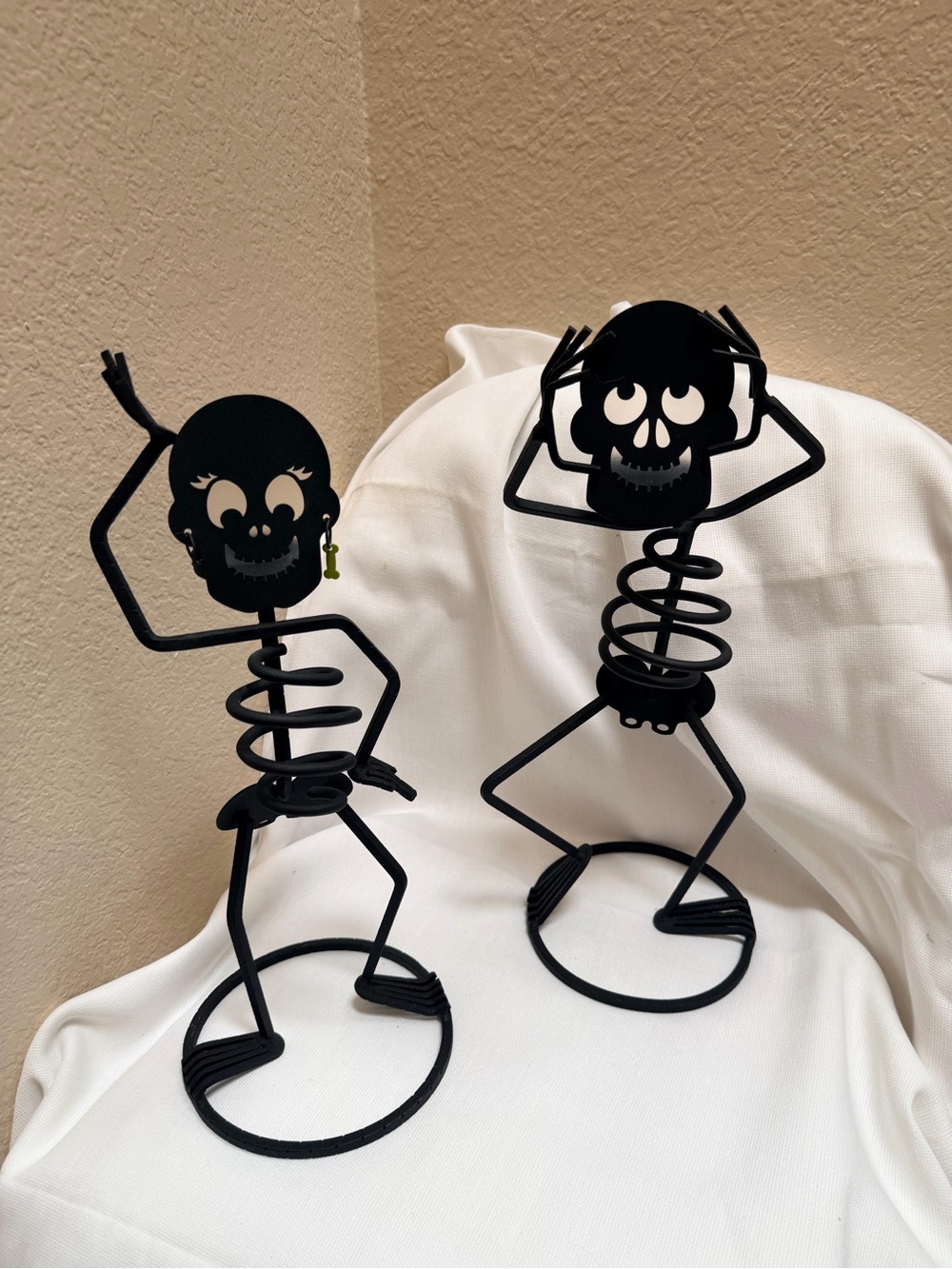 Vintage PartyLite "Mr. & Mrs. Bones" Halloween votive/tealight candle holders..